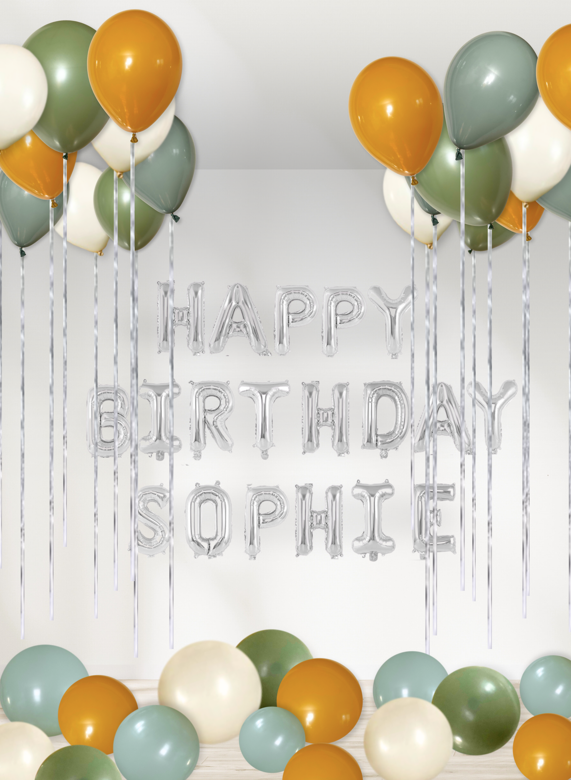 Customizable - Ceiling and Floor Balloons (Fringe with Banner)