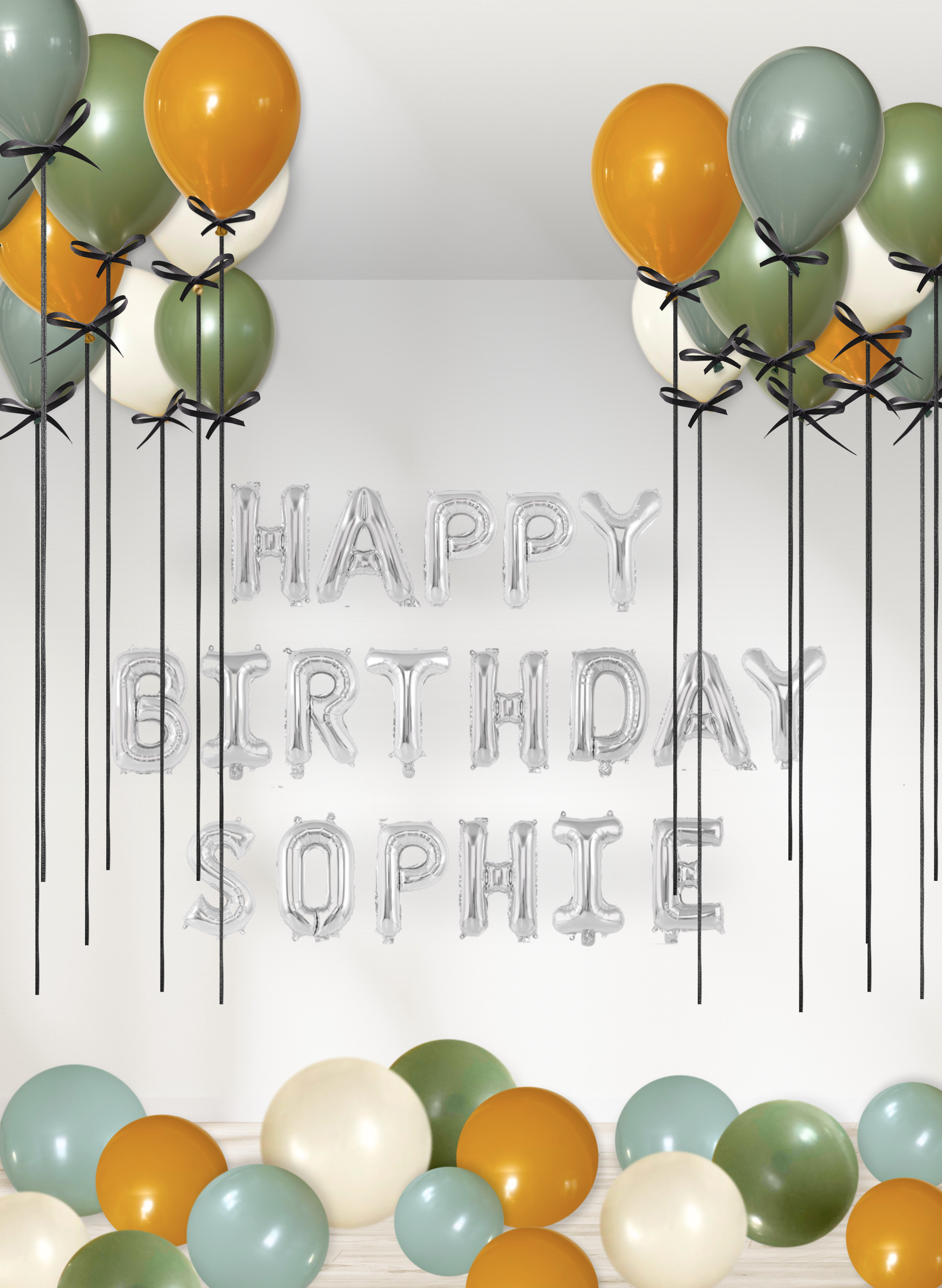 Customizable - Ceiling and Floor Balloons (Ribbon with Banner)